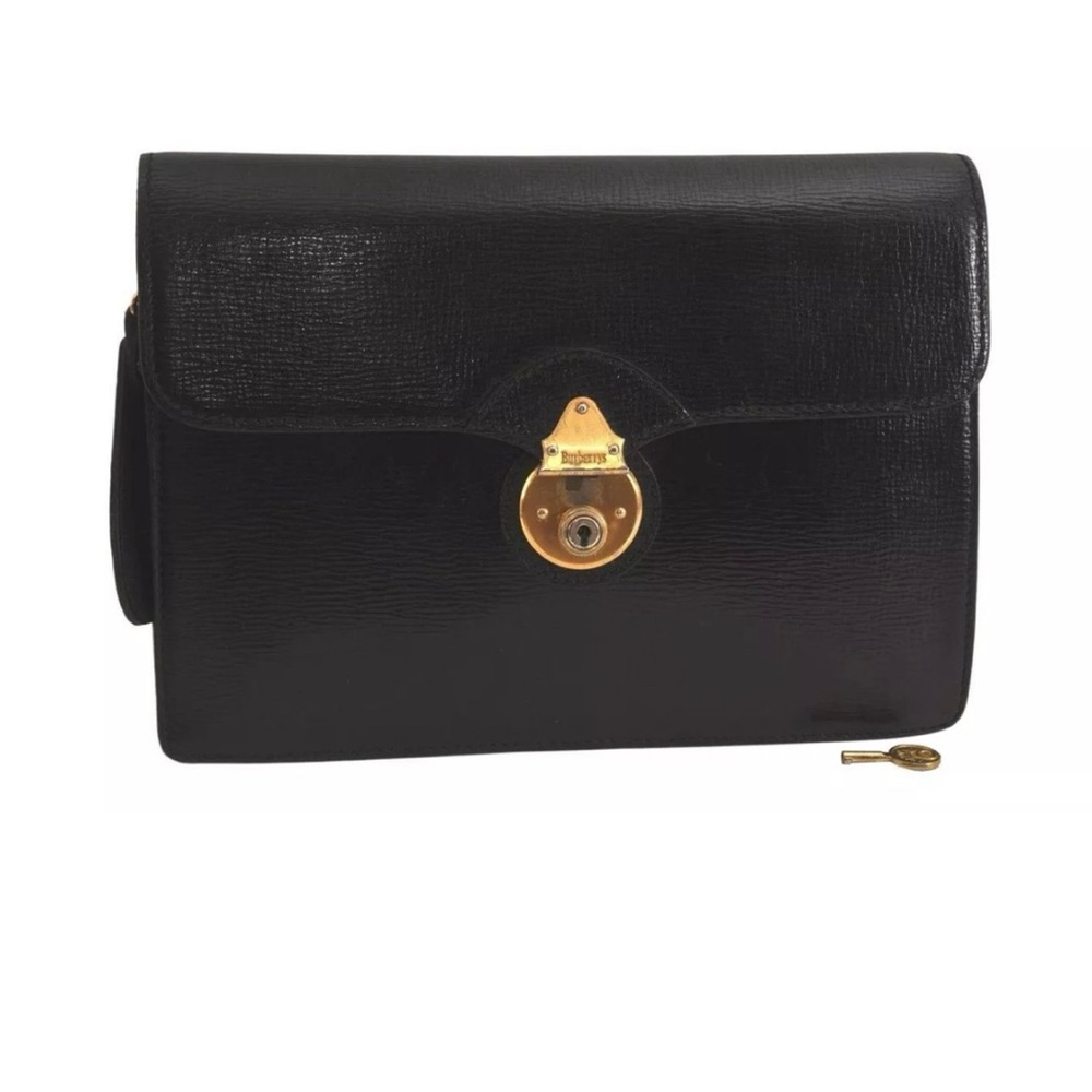 Vintage Authentic Burberrys Leather Clutch Handbag Purse Black